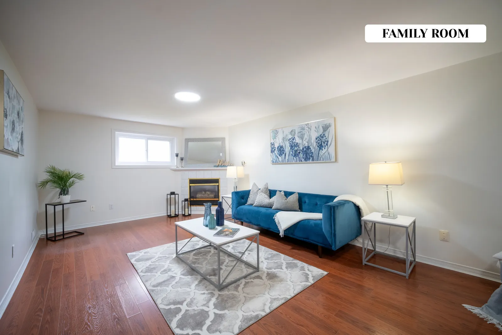 Family room with fireplace